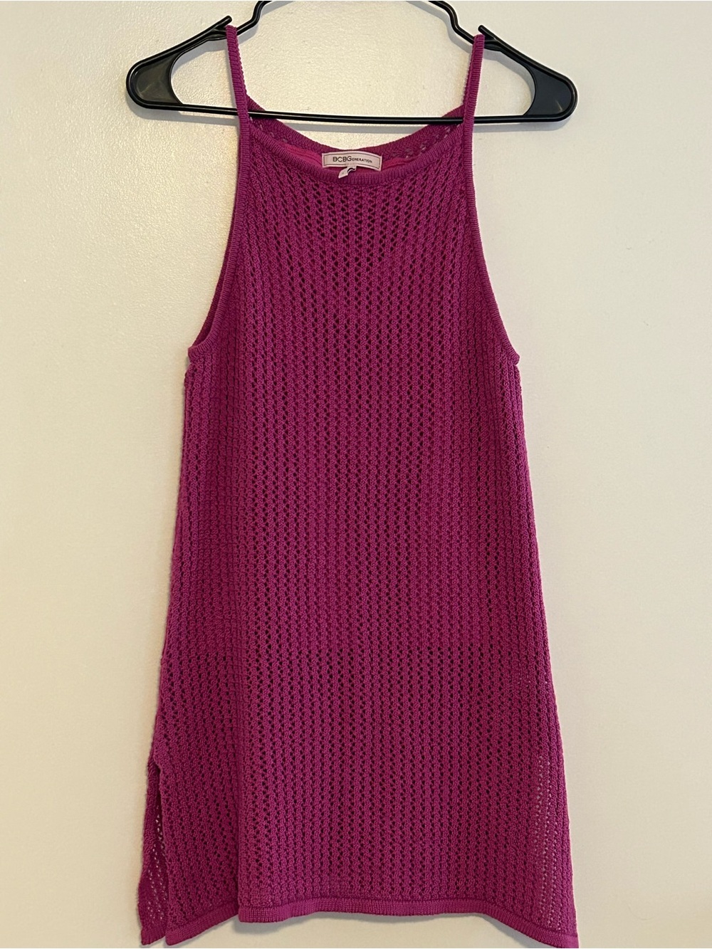 BCBGeneration Fuchsia Halter-style Thin Straps Knit Mini Dress with Slits
